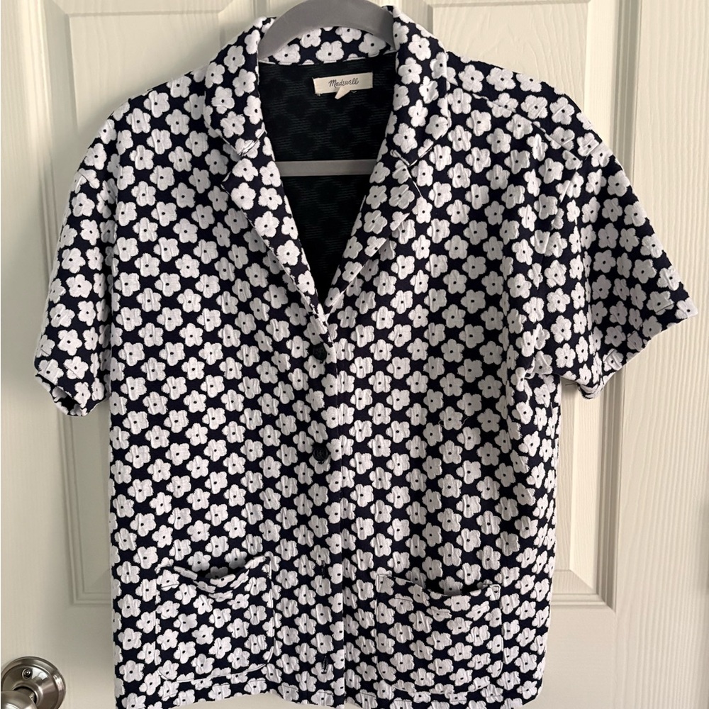 Madewell Black & White Floral Button-Front Top